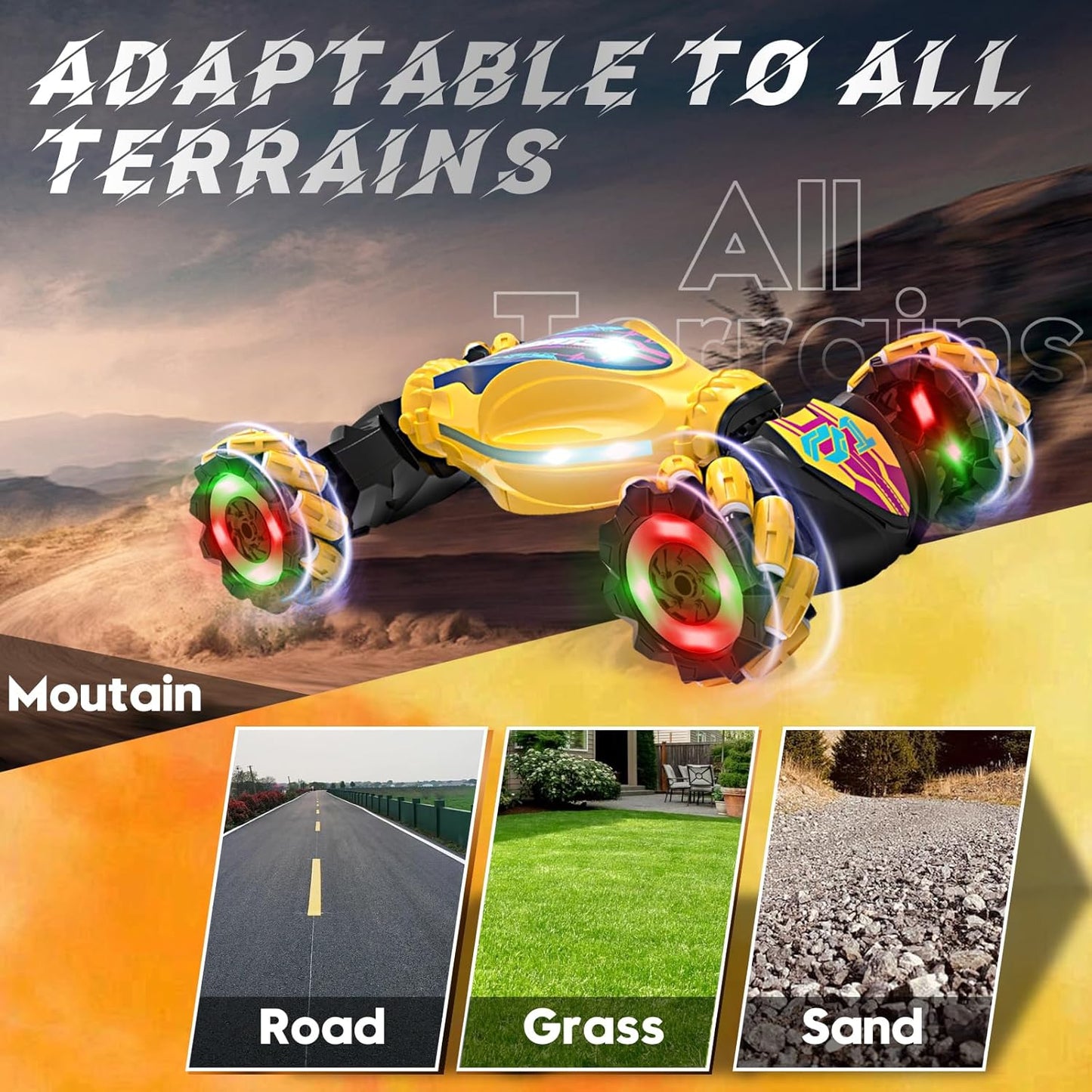 Gesture RC Car - Gesture Sensing RC Stunt Car Toys for Boys Girls Aged 6-12, 2.4GHz 4WD Hand-Controlled Remote Control Twist Car with Lights Music - Best Birthday Gifts for Kids