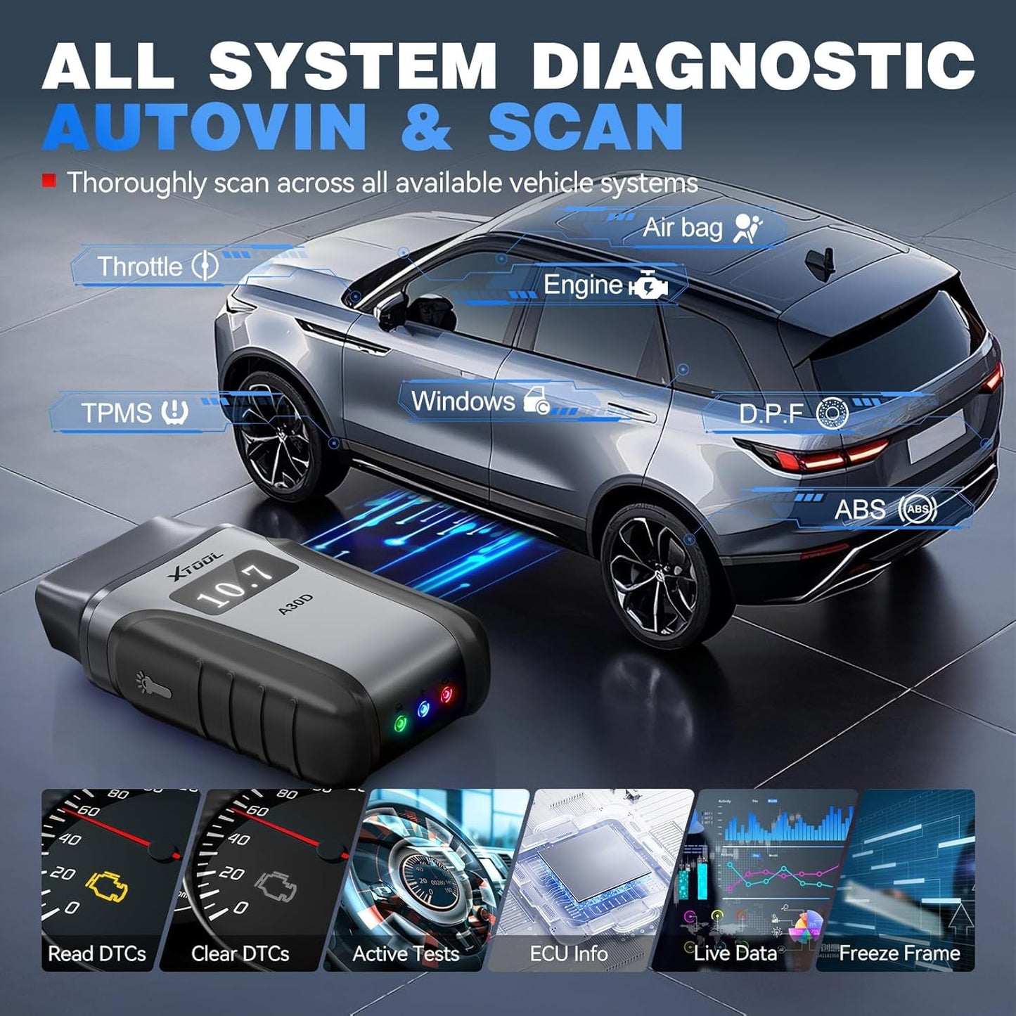 XTOOL Anyscan A30D OBD2 Scanner Diagnostic Tool Wireless, Bidirectional Scan Tool with Lifetime Updates & 19 Resets, Crank Sensor Relearn, Full System Diagnostics, Car Code Reader for iPhone/Android