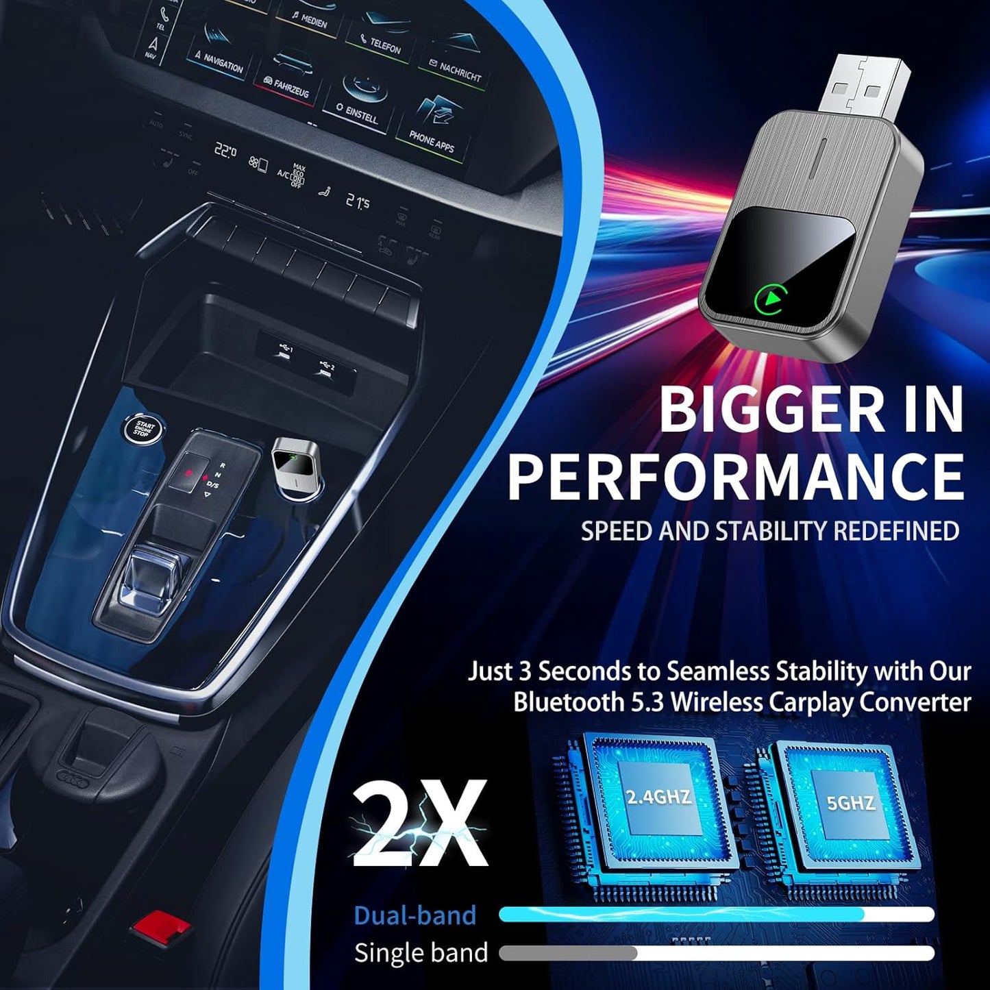 Wireless CarPlay Adapter-2025 Upgrade Built-in Wired CarPlay to Car Play Wireless Easy Use Plug&Play Fast Stable Connection Mini USB&Reset Button Design for Cars After 2016 (Only for iPhone)