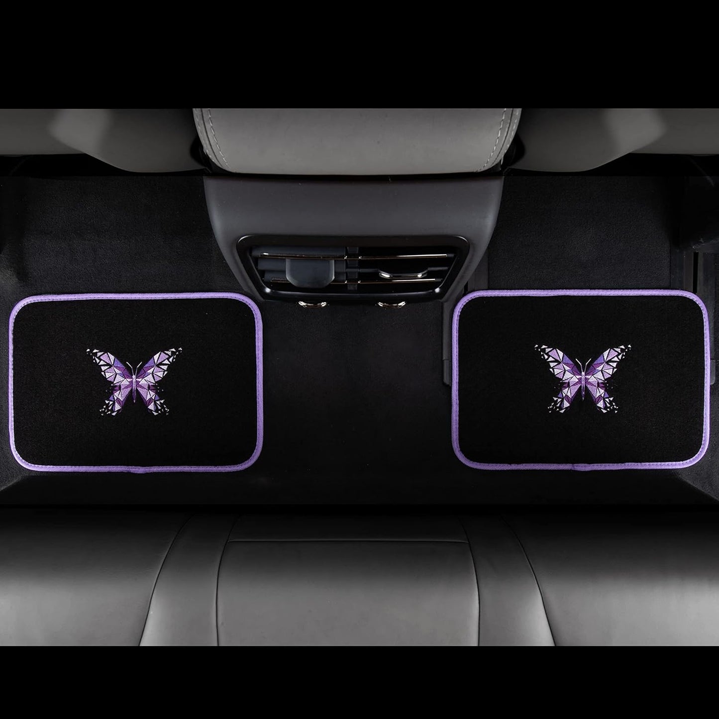 CAR PASS Universal Embroidery Geometric Butterfly Car Floor Mats with Heel Pad-Waterproof-Anti Slip Nibs,Purple Car Floor Mat Fit 95% Automotive,SUVS,Sedan,Vans,for Women,Girly(Purple Butterflies)
