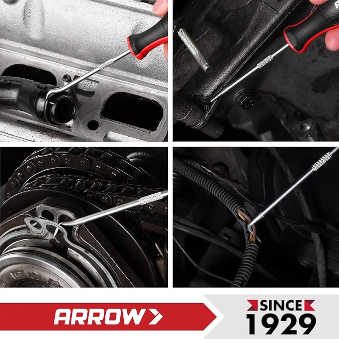 ARROW 4-Piece Precision Hook and Pick Set with Pouch, Mini Pick Tool Set for Automotive Mechanic, O-Ring Removal Tool, Oil Seal, Gasket Remover, Hose Puller Hooks