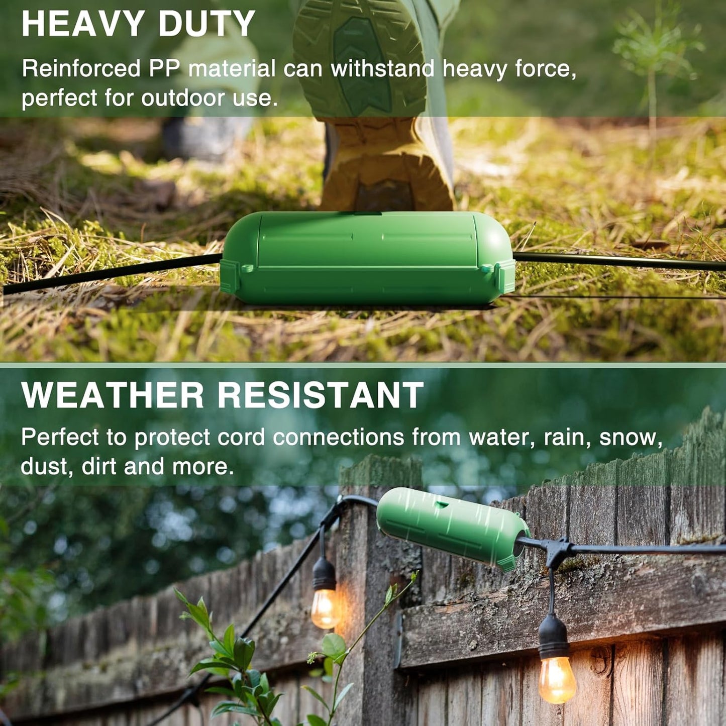 Flemoon [6 Pack] Outdoor Extension Cord Safety Cover with Waterproof Seal, Weatherproof Electrical Connection Box to Protect Outdoor Outlet, Plug, Socket, Christmas Holiday Decoration Light, Green
