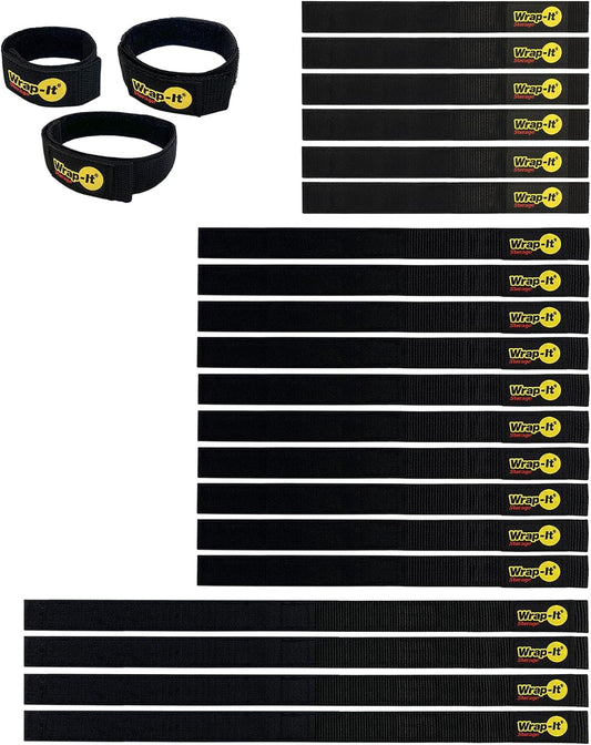 Quick-Straps by Wrap-It Storage - Assorted 20-Pack Black - Hook and Loop Hose and Cable Organizers