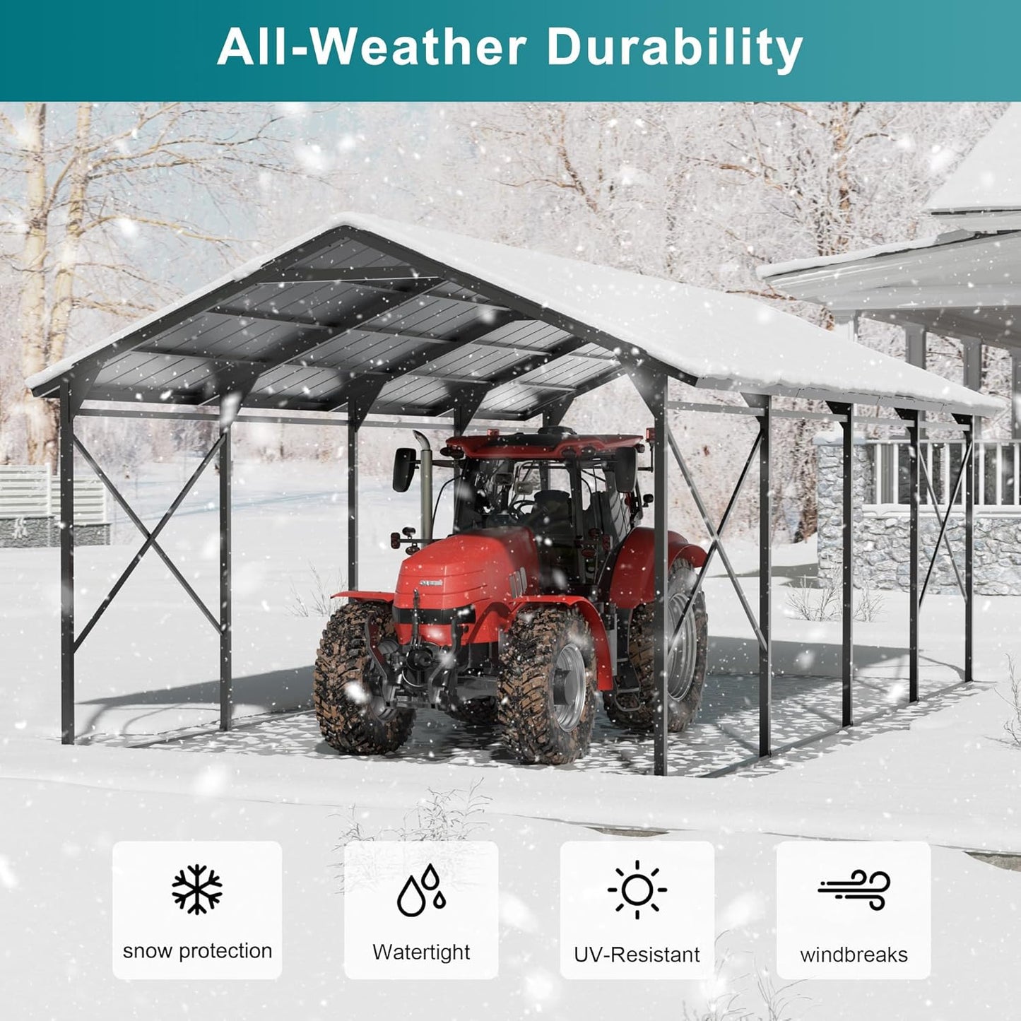 Kullavik 22x12x10 FT Metal Carport, Heavy Duty Carport Canopy with Galvanized Steel Roof, Reinforced Steel Frame & Enhanced Base, All Weather Outdoor Garage for Cars, Trucks, Boats and Tractors