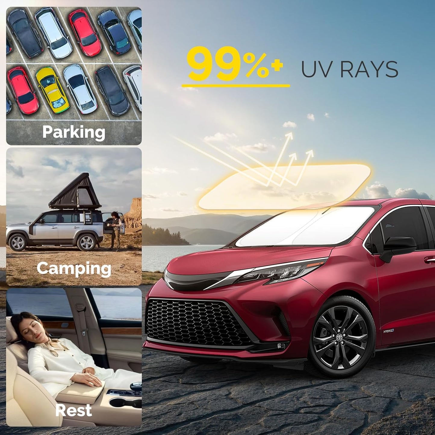 Car Windshield Sun Shade Compatible with 2021 2022 2023 2024 2025 Toyota Sienna Accessories Sunshade Custom Foldable Windshield Sun Visor