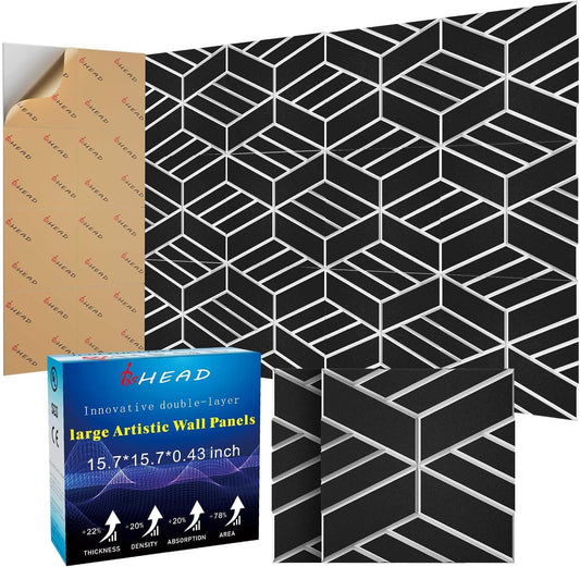 8 Pack 2-Layer Soundproof Wall Panels, 15.7 x 15.7 x 0.43 in Large Sound Proof Foam Panels for Walls, 1.1lb/ft³ High Density, 3D Acoustic Panels,Artistic Noise Dampening Panels Black&White