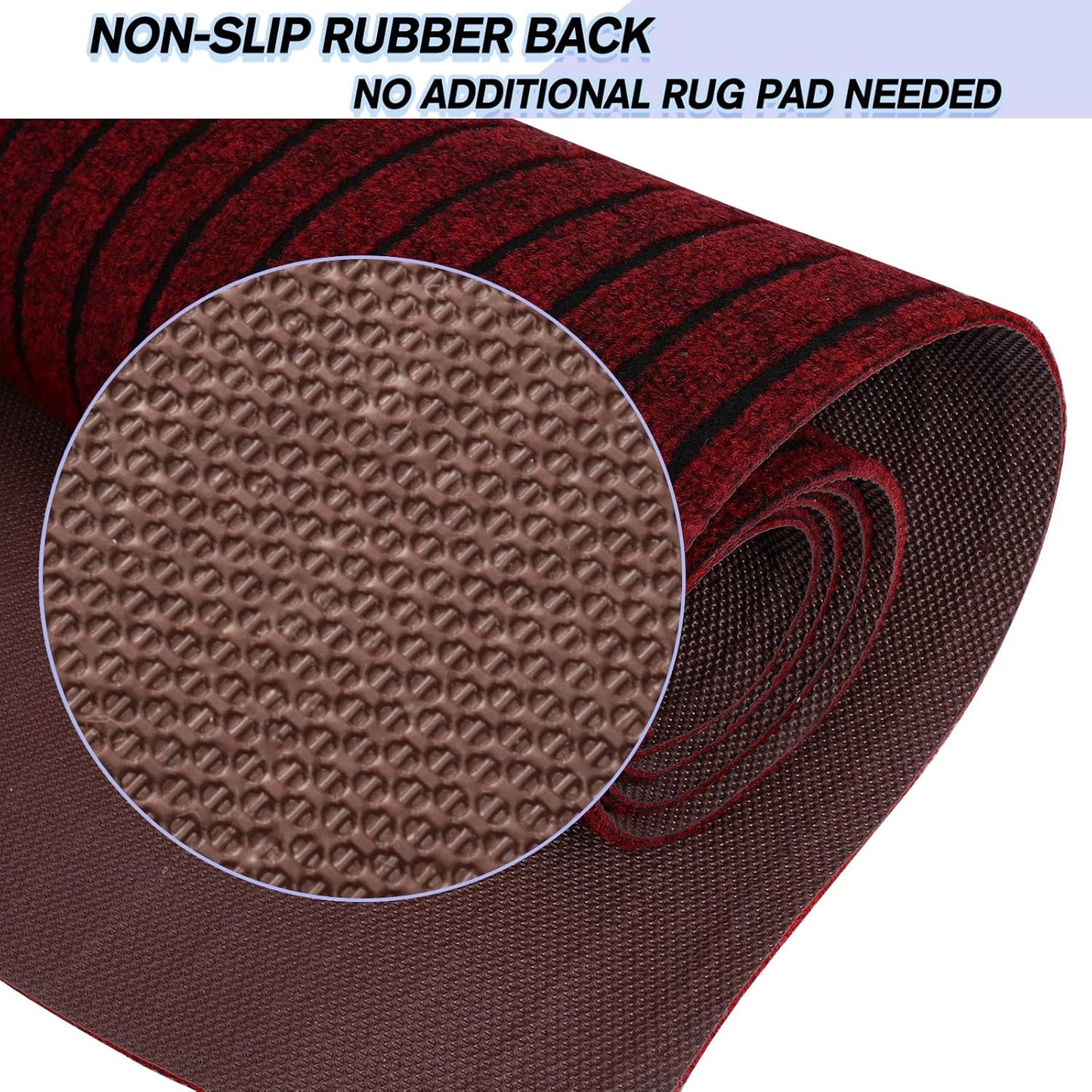 Custom Size Backed Non-Slip Area Rugs Runner, Easy Clean, Waterproof Runner Rugs for Hallway Entryway, Kitchen, Laundry, 2FT x 61FT, Red Stripe