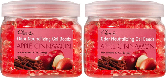 Clear Air Odor Eliminator Gel Beads - 12 oz, Pack of 2 - Air Freshener Made with Essential Oils - Eliminates Odors in Bathrooms, Cars, Boats, RVs & Pet Areas - Apple Cinnamon Scent