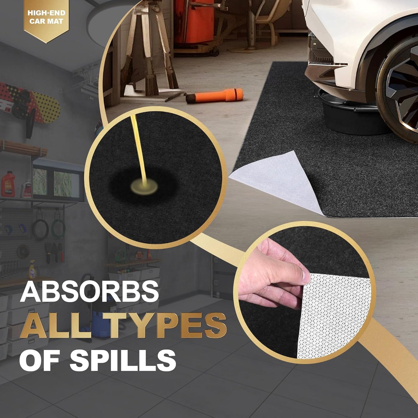 Oil Spill Mat, Garage Floor Mat for Garage & Workshop, 64″×32″ Reusable Floor Protector, Waterproof with Non‑Slip Rubber Backing, High‑Absorbency.
