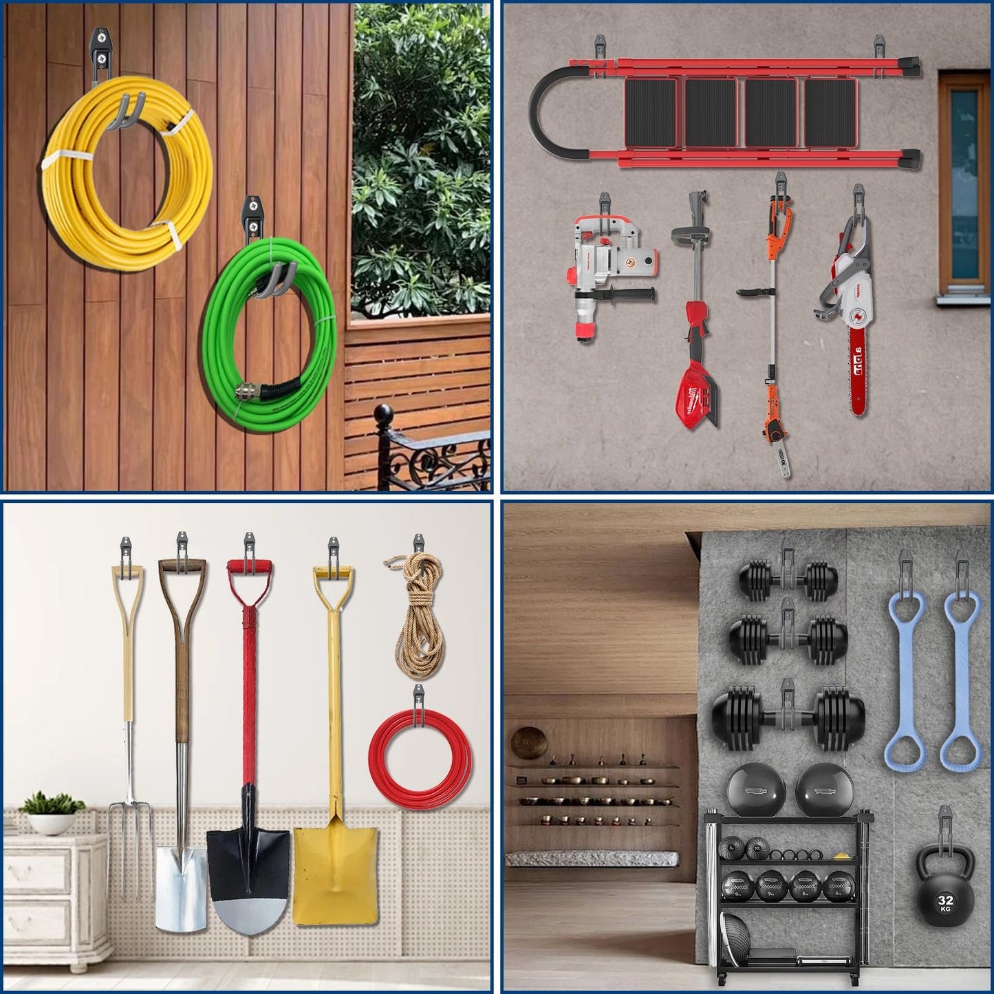 3-H Large Garden Hose Holder Wall Mount 4 Pack,Solid Steel Hose Hanger,Water Hose Holders for Outside,Perfect for Hanging Outdoor Air Hose,Ropes,Pipes,Garden Tools,Ladders,Bikes,Bulk Items(Gray)