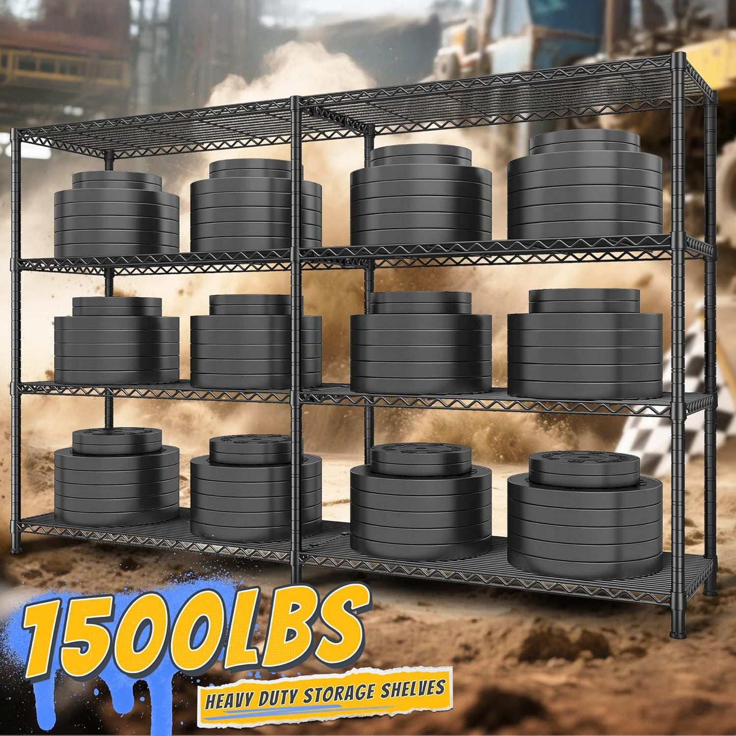 REIBII 72.8" W Storage Shelves Load 1500LBS, 4 Tier Metal Shelving Unit Wire Shelving for Storage Rack Heavy Duty Metal Shelves for Garage Pantry Kitchen, 17.7" D x 72.8" W x 59" H