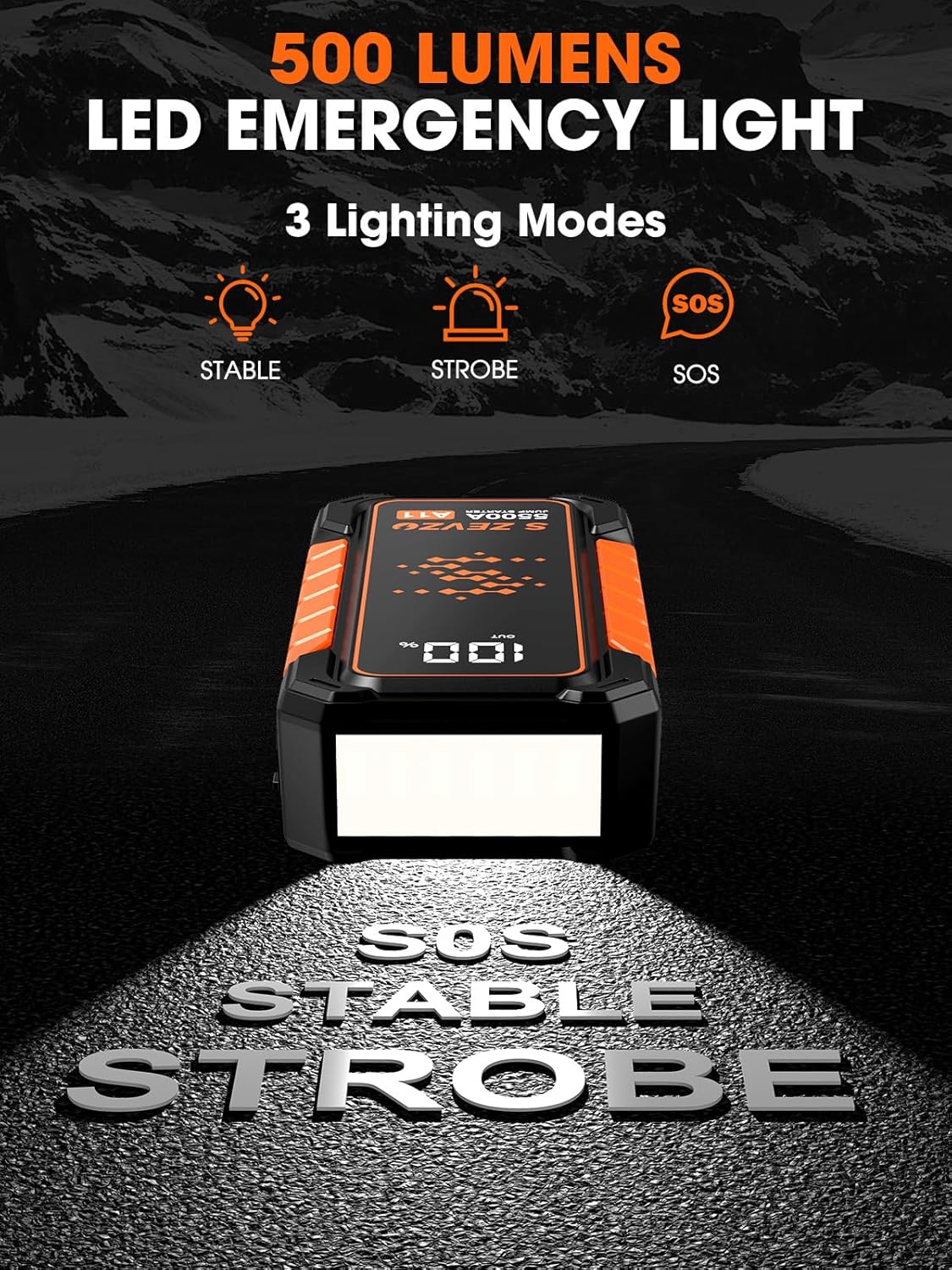 S ZEVZO A11 5500A Car Battery Jump Starter, 88.8Wh Battery Jumper Starter Portable (All Gas & 10.0L Diesel Engines) 12V Lithium Jump Box with LCD Display, 3 Modes Flashlight, USB Quick Charge and Case