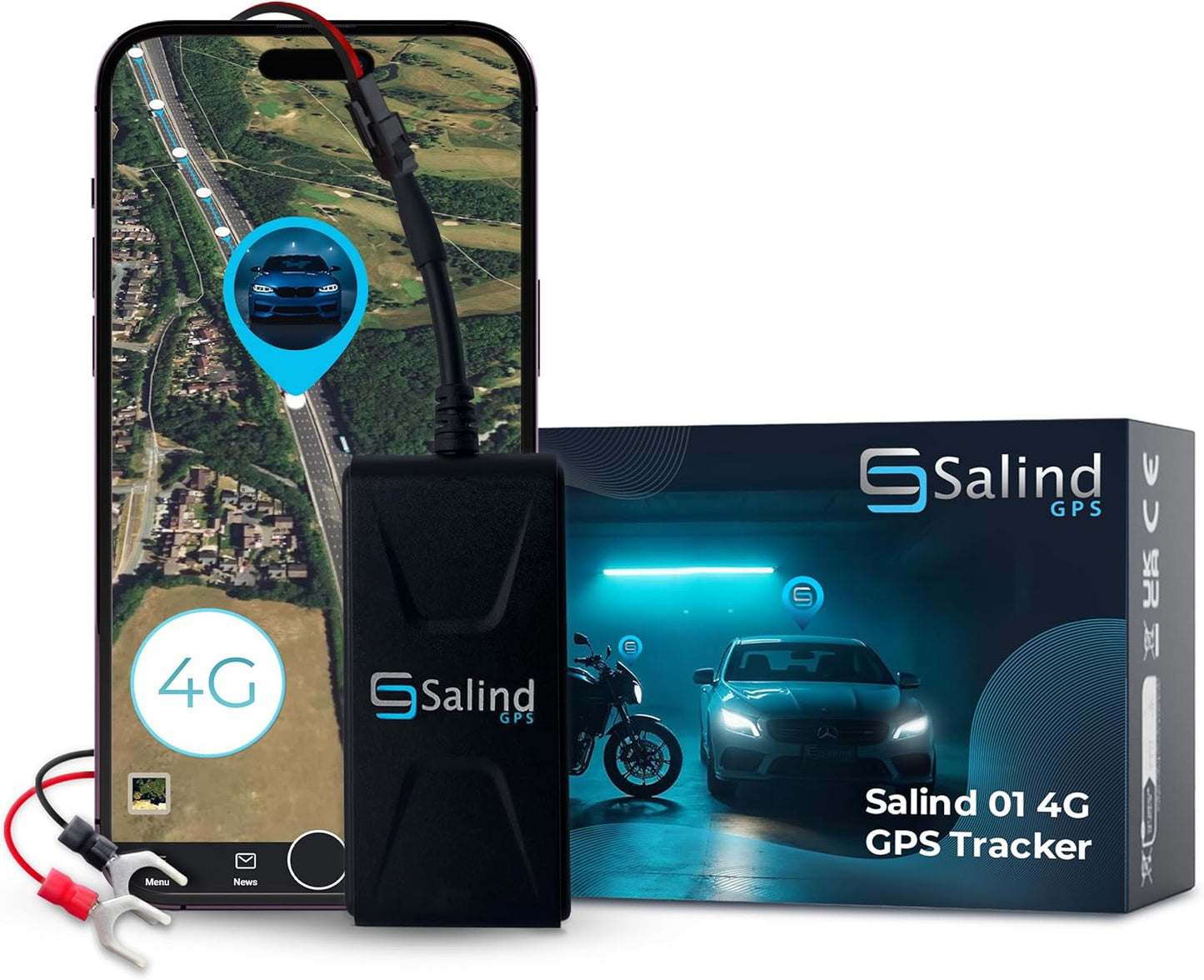 Salind 01 4G GPS Real-Time Tracker to Vehicle Battery (9-75V) - GPS Car Tracker Device with App Notification & Multiple Alerts - Vehicle Security for Car, Motorcycles, Vans - Subscription Required