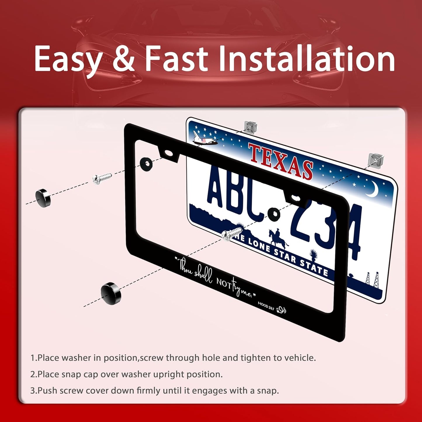 Thou Shall Not Try Me Mood 24:7 License Plate Frame Funny Text License Plate Frames Stainless Steel Accessories Cars Decor with 2 Holes and Screws Fits Standard Us Ca Vehicles Holder 12.2 X 6 Inch