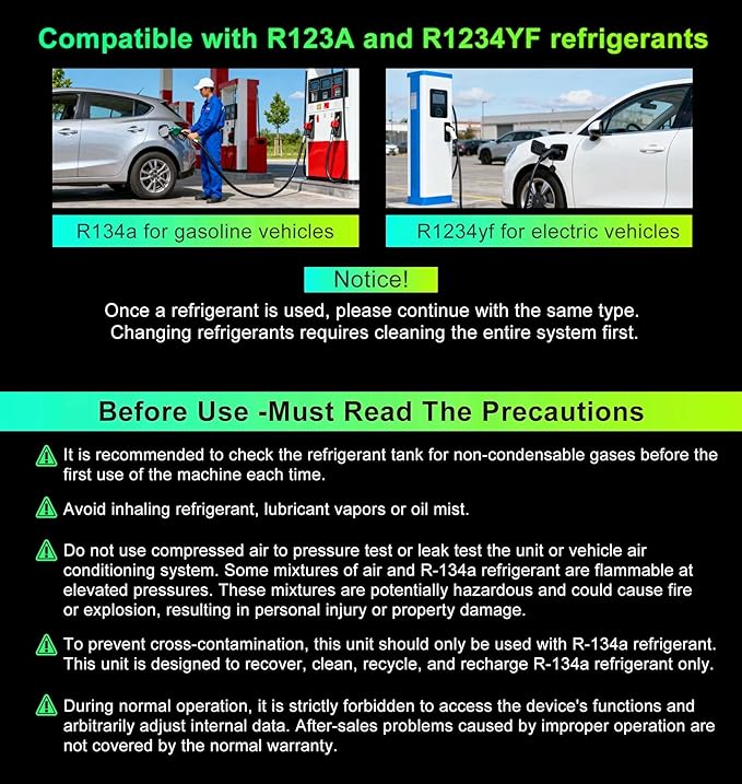Fully Automatic Refrigerant Recovery Machine for R134A/R1234YF, Cylinder AC Recovery Machine for Automotive HVAC Recovery and Recharge Refrigerant