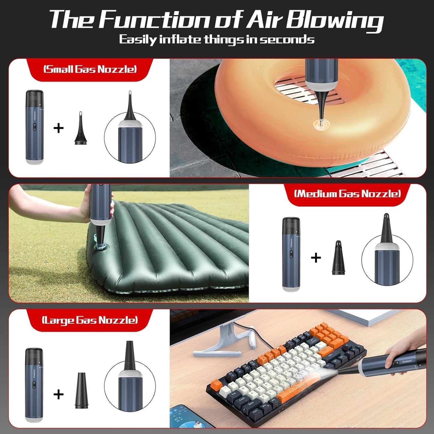 Chuboor Car Vacuum Cleaner High Power Cordless Rechargeable, 16000PA Powerful Handheld Vacuum, Portable Mini Vacuum with LED SOS Light, Small Hand Held Vacuuming Cordless, Dust Busters(P16-Blue)