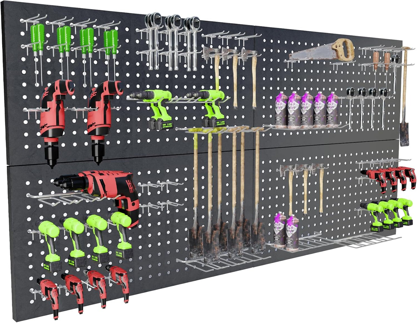 4 Pack Metal Pegboard Panels 24" x 12" Black Heavy Duty Steel Pegboard Wall Organizer, Garage Utility Tools Pegboard Storage System for Workbench, Shop, Shed Modular Peg Board Organizer Board Kit