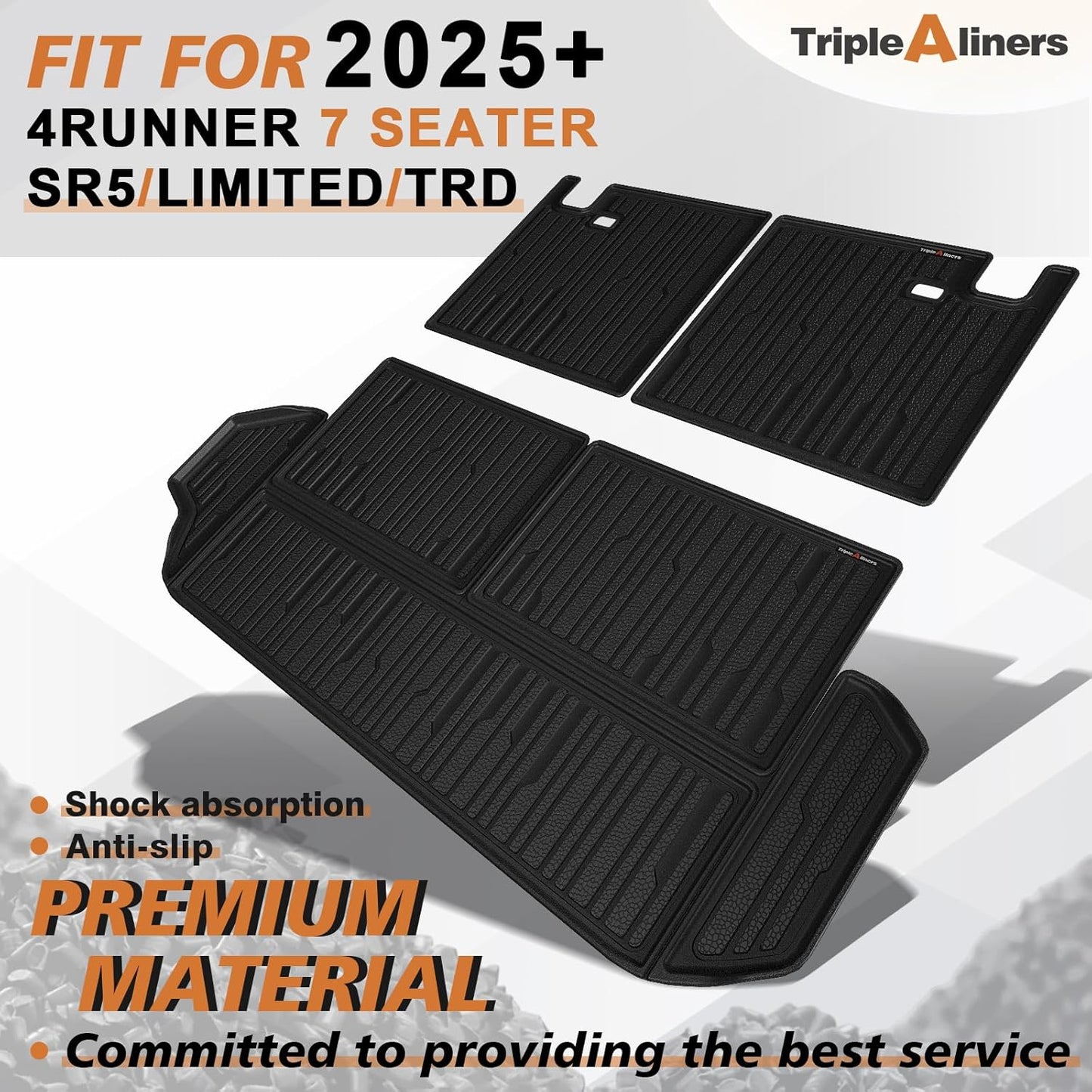 TripleAliners Trunk Mat & Rear Seatback Mat Fit for Toyota 2025 4Runner All Weather TPE Liners Accessories Custom Fit 6th Generation 4Runner TPE Heavy-Duty Covers(Only for 7 Seats)