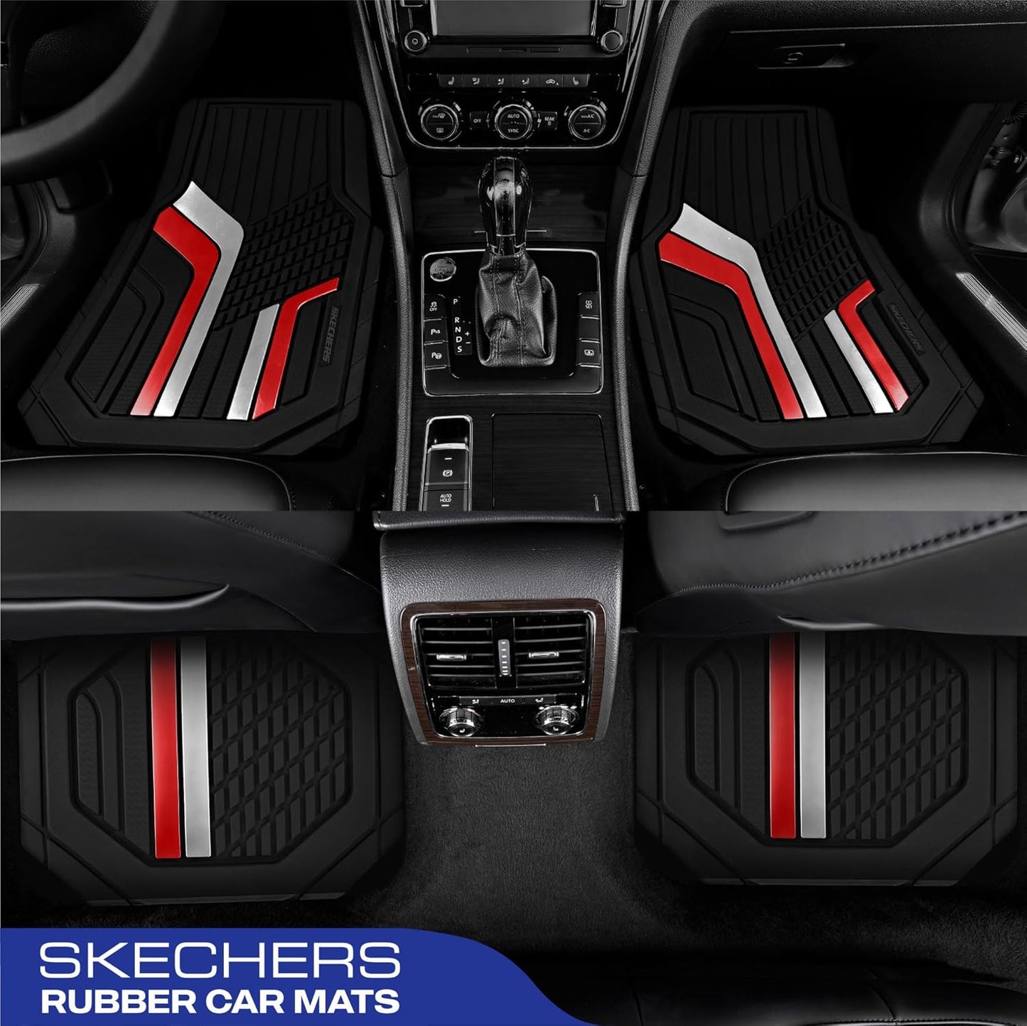 Skechers Heavy Duty Rubber Car Floor Mats,Dual Color Design Floor Mats,All Weather Car Mats,Waterproof Trim to Fit Universal Floor Liner Car Accessories,Automotive Floor Mats for Cars Trucks Suvs,Red