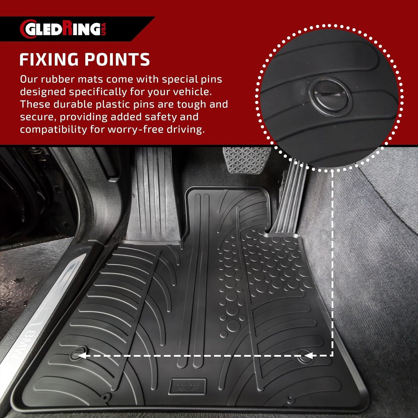 Gledring USA Custom Fit All-Weather Rubber Floor Mats Intended for Mercedes C Class W202 1993-2000, No Trimming Required, Tailored Custom Fit, Protects from Rain, Mud, & Snow