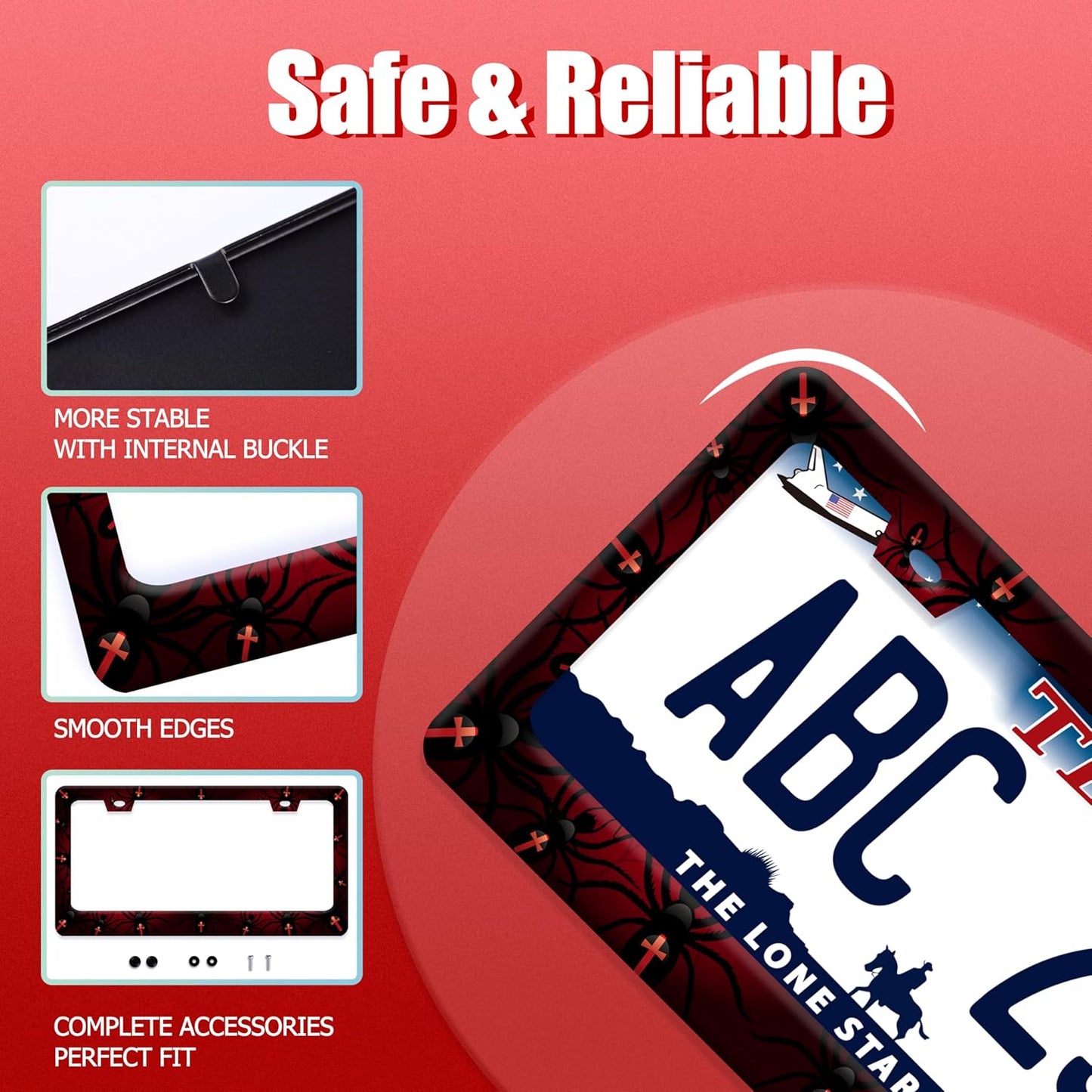 Personalise Bat Spider Web License Plate Frame Red Black License Plate Frames Colorful Auto Accessoies Bracket Stainless Steel License Plate 6.3x12.3 Inch for Women