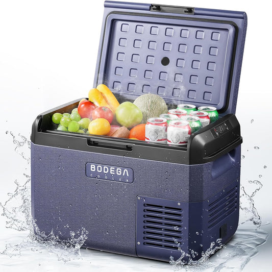 BODEGACOOLER 12 volt Car Refrigerator - 26QT(25L) Portable Freezer IPX4 Waterproof Car Fridge Ultra-Quiet Electric Cooler for Truck Van Camping Road Trips Travel 12/24V DC 110~240 Volt AC,-4℉~68℉