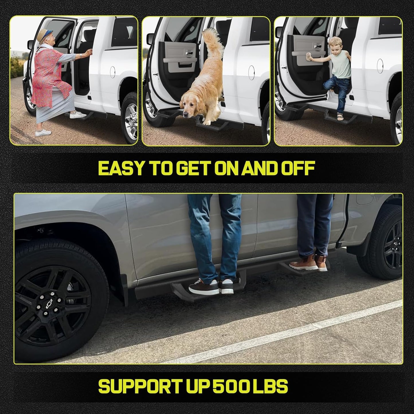 BINARY STAR Running Boarads Compatible with Vehicle 2022-2025 Toyota Tundra CrewMax Cab, 4.3 Inch Drop Down Tundra Side Steps Side Bars, Black Step Bars Made with Carbon Steel.