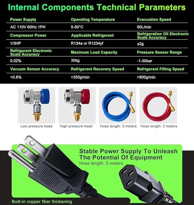 Fully Automatic Refrigerant Recovery Machine for R134A/R1234YF, Cylinder AC Recovery Machine for Automotive HVAC Recovery and Recharge Refrigerant