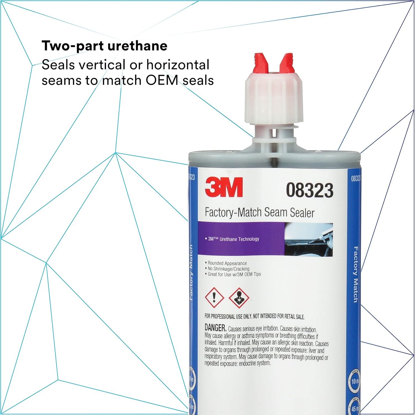 3M Factory-Match Seam Sealer, 08323, Black Color, Two-Part, Medium/High Viscosity Urethane, 200 mL/6.75 fl oz Cartridge