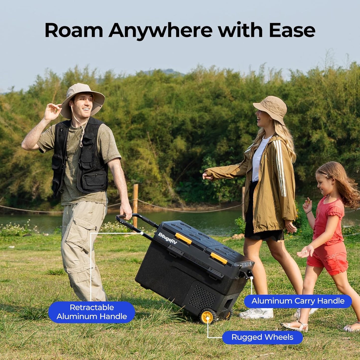 BougeRV 12 Volt Car Refrigerator, CRD2 52 Quart Portable Fridge Freezer with APP Control, -4℉ to 68℉ Dual Zone Compressor Electric Cooler 12/24V DC, 110~240V AC for Overlanding, Camping, RV, Truck