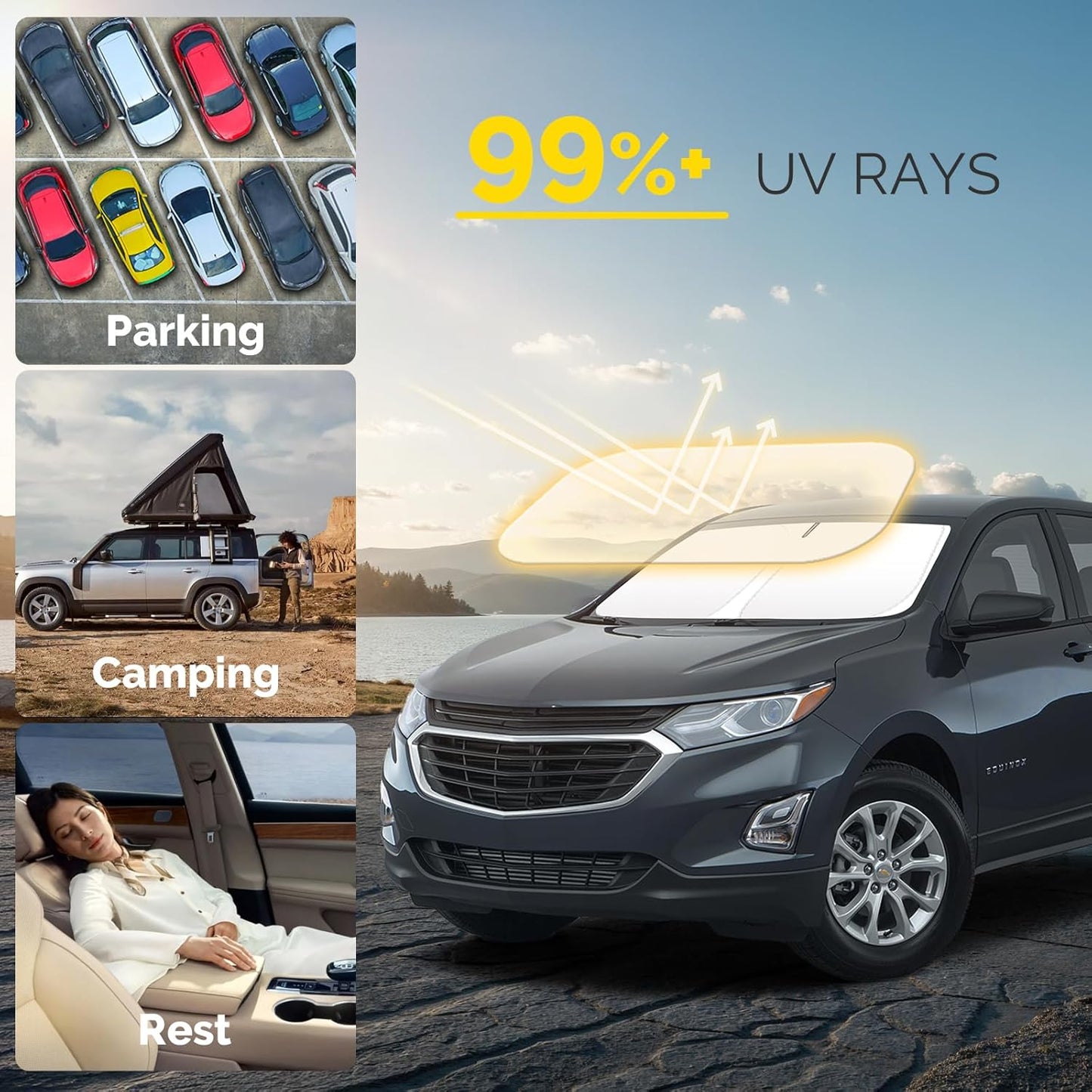 Car Windshield Sun Shade Compatible with 2018 2019 2020 2021 2022 2023 2024 2025 Chevy Equinox Accessories Windshield Cover Foldable Front Window Sunshade Custom Sun Visor Blocks UV Rays