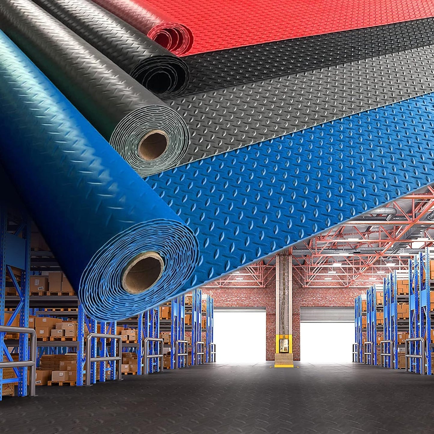 Boshen 5Ft x 7.5Ft Garage Floor Mat 2.5mm Thickened Rubber Flooring Roll 37.5sqft Diamond Plate PVC Rubber Trailer Mat Non-Slip Floor Protector Mat for Garage Warehouse Basement Trailer - Grey