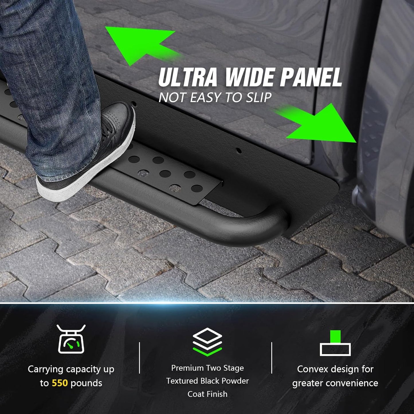 Running Boards Side Steps Compatible with 1997-2006 Jeep Wrangler TJ 2 Doors, Heavy-Duty Steel Nerf Bars Step Plates Rock Sliders Rails (Off-Road, Black)