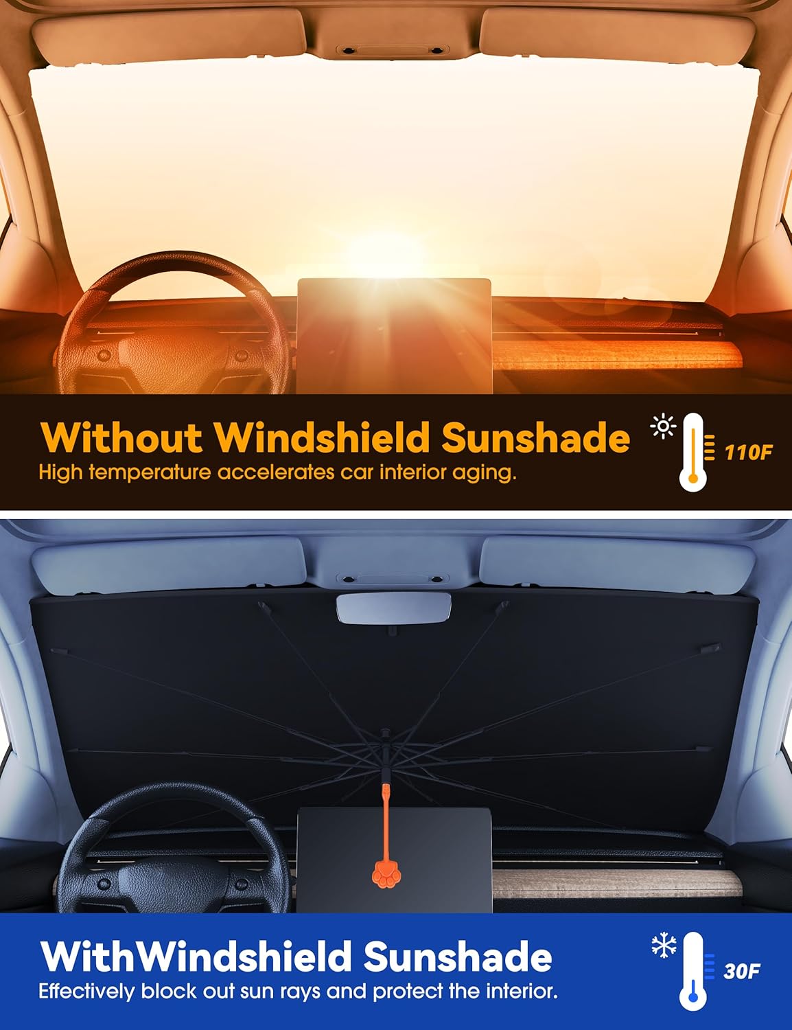 helloleiboo 𝟐𝟎𝟐5 𝑼𝑷𝑮𝑹𝑨𝑫𝑬 Car Windshield Sun Shade Umbrella, Colorful 360°Rotating Foldable Windshield Sun Shade Front Window Reflective Polyester Blocks Heat and Sun Sun Shade for Cars SUV