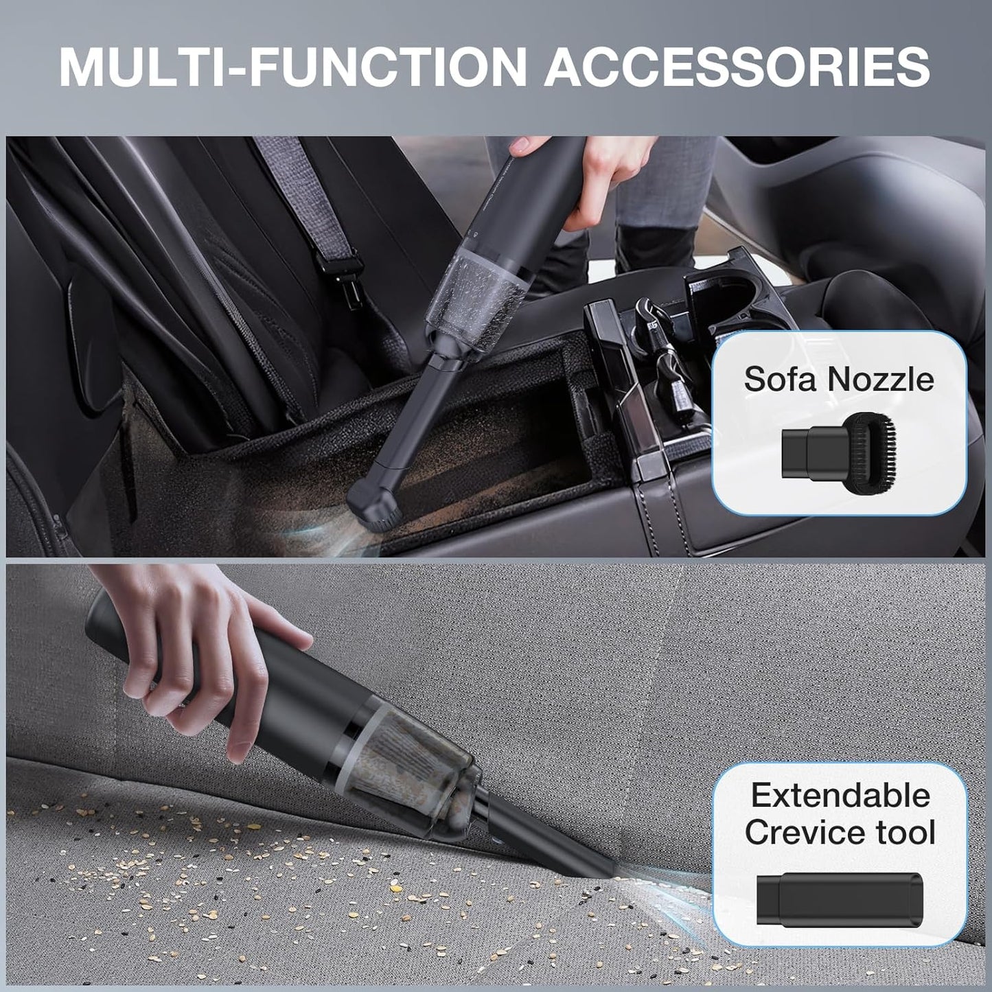 Car Handheld Vacuum Cordless 13000 PA Suction Power, Portable Mini Vacuum Cleaner for Car Home Office and Pet Hair, Black