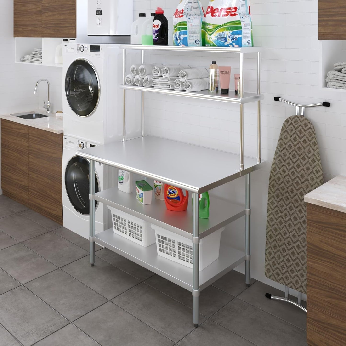 Amgood Stainless Steel Work Table with 2 Shelves | 30" x 48" Table with 2 Shelves + 12" Overshelf