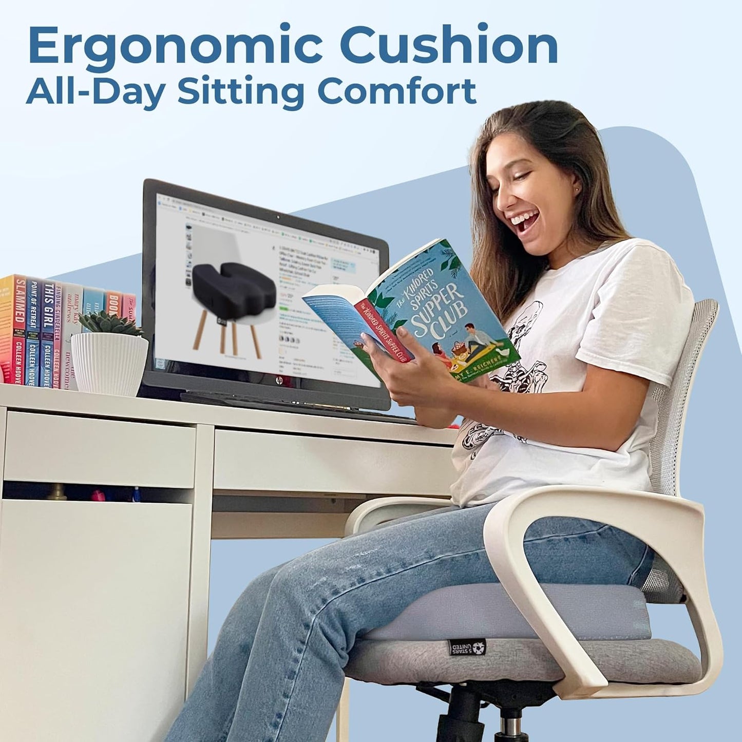 5 STARS UNITED Seat Cushion for Tailbone Pain Relief – Memory Foam Lifting Pillow for Coccyx, Hip, Hemorrhoid, Sciatica & Post-Surgery Recovery – Wheelchair, Car, Desk, Gaming & Office Chairs, L Gray