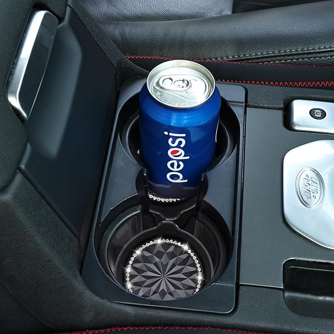 Amooca Car Cup Coaster Universal Non-Slip Cup Holders Bling Crystal Rhinestone Car Interior Accessories 4 Pack Black Flower