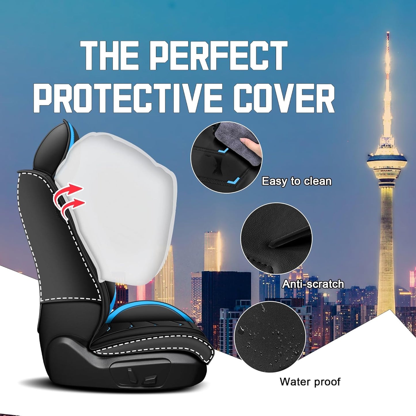 Car Seat Covers for Chrysler Pacifica 2004-2025, Stylish Sport Seat Cover, Premium Nappa Leather Car Seat Cover. Automobile Seat Covers Sets.(Luxury 2 Seats/Black Blue)