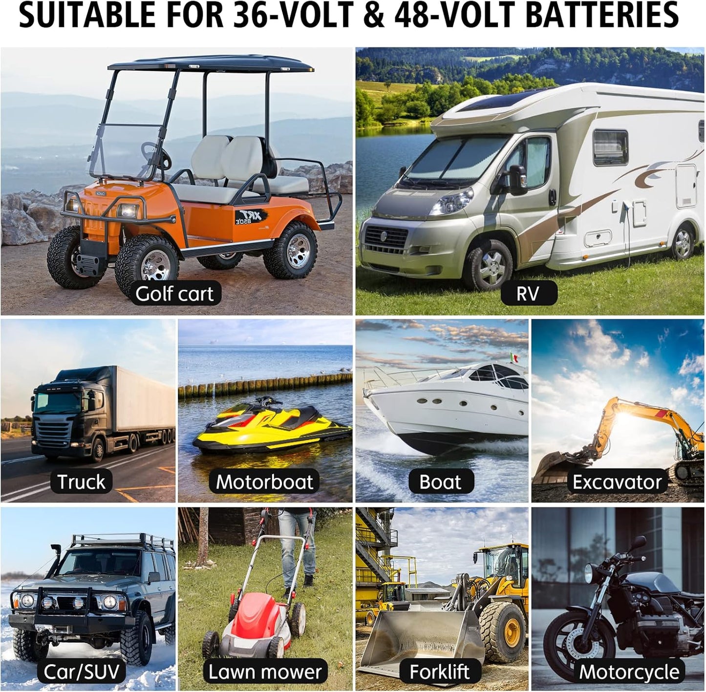 Golf Cart Battery Charger 36V 18A and 48V 13A Trickle Charger,36 Volt Golf Cart Charger,for EZGO TXT Text with Powerwise,Lithium, LiFePO4, Lead-Acid AGM/Gel/SLA..Battery Chargers,D Style Plug