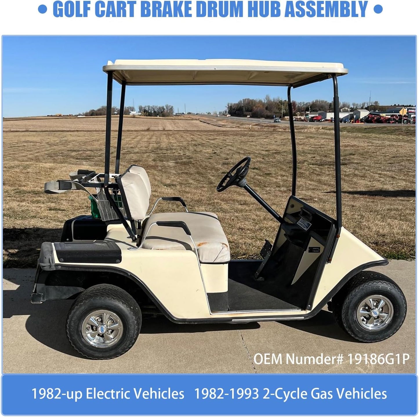 Golf Cart Brake Drum Assembly Kit Compatible with EZGO TXT 1982-up Electric and 1982-1993 2-Cycle Gas Style, Rear Brake Hub with 24 Splines Replaces 19186G1P - 2 Pack