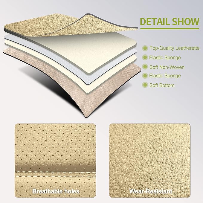 AOOG Leather Car Seat Covers, Leatherette Automotive Seat Covers for Cars SUV Pick-up Truck, Non-Slip Vehicle Car Seat Covers Universal Fit Set for Auto Interior Accessories, Front Pair, Beige