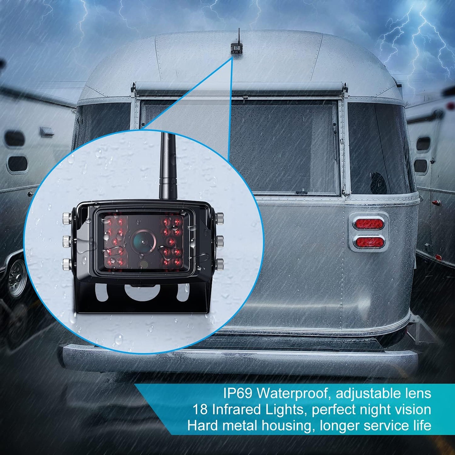 Fookoo HD 1080P 10" Wireless Backup Camera System, 10-inch Quad Split Screen Monitor w/Recording, IP69 Waterproof Side Rear View Cameras, Digital Signal, Parking Lines for RV/Truck/Trailer