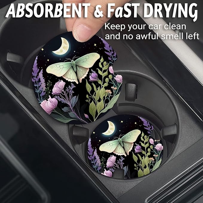 Car Coasters for Cup Holders，2.75" Anti Slip Rubber Mat with A Finger Notch, 2 Pack Car Cup Holder Coasters for Car Interior Accessories for Women Men Butterfly