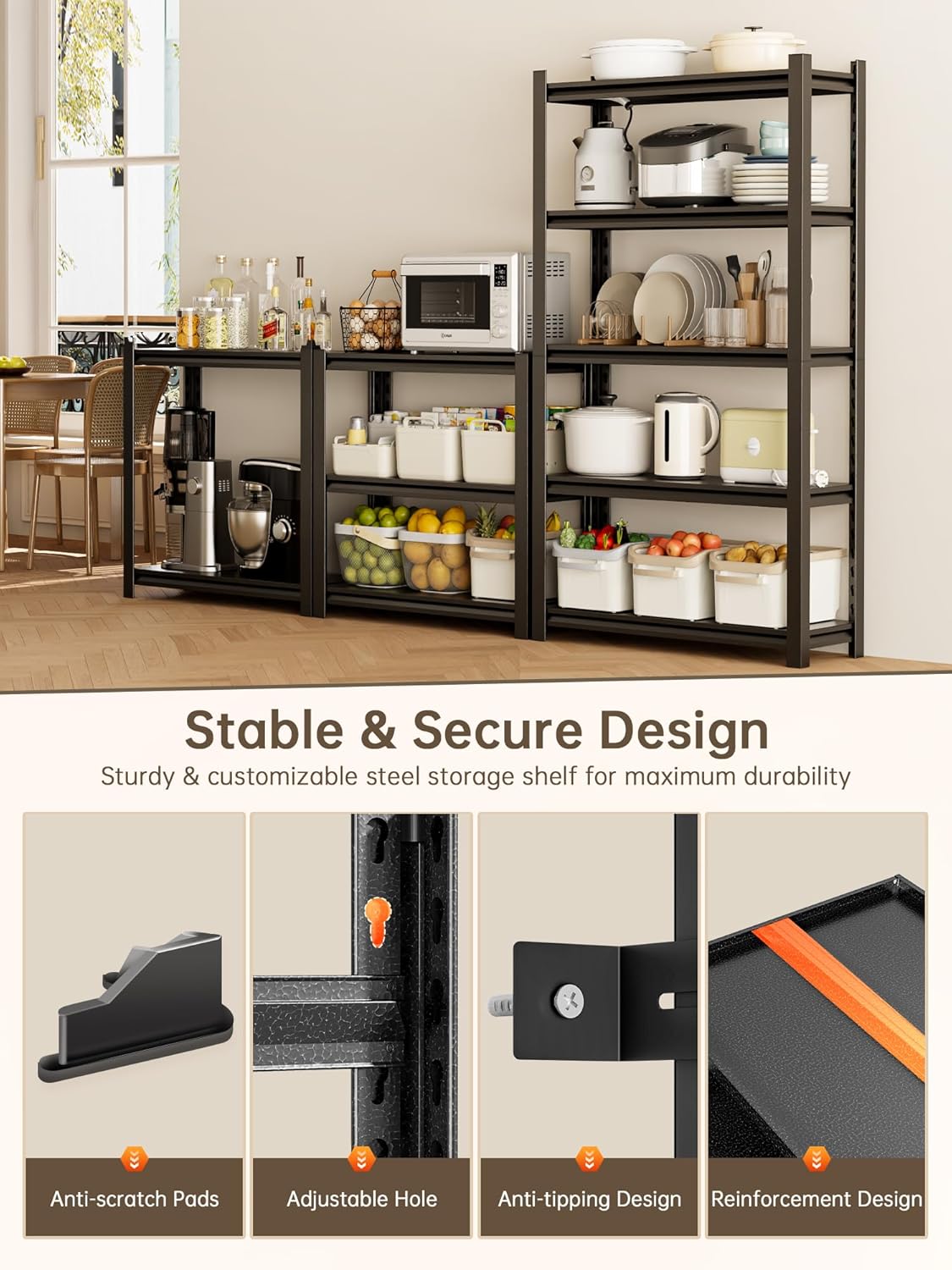 JHYKHG 72" W Storage Shelves,5-Tier Heavy Duty Garage Shelving,Adjustable Shelving Unit,Metal Shelf,Boltless Assembly Rack for Warehouse,Shed,3,000 lb Load,24 x 48 x 72 Inches,Black