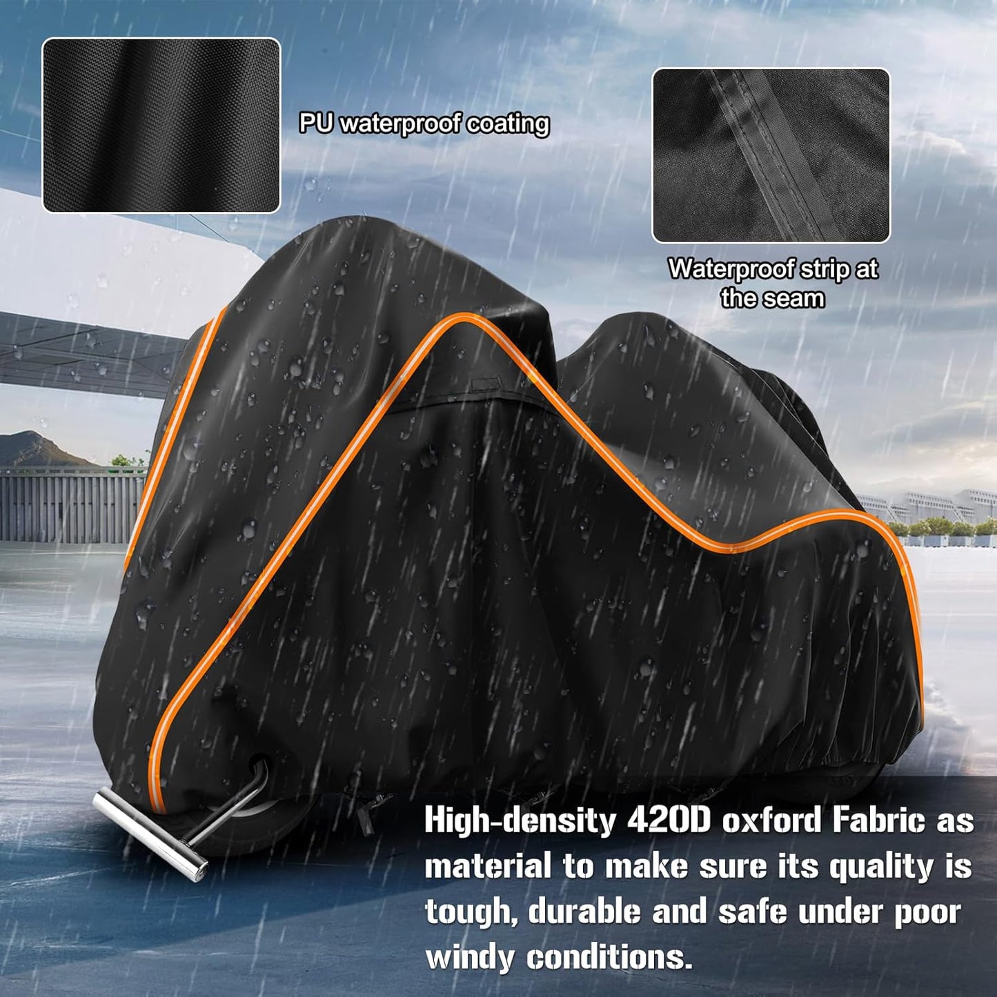 420D Motorcycle Cover for Trike Models Freewheeler, Tri Glide Ultra and CVO Version, Outdoor Bike Cover Windproof Heavy Duty Waterproof Protection(with Antenna Openings&Exhaust Heat Insulation)