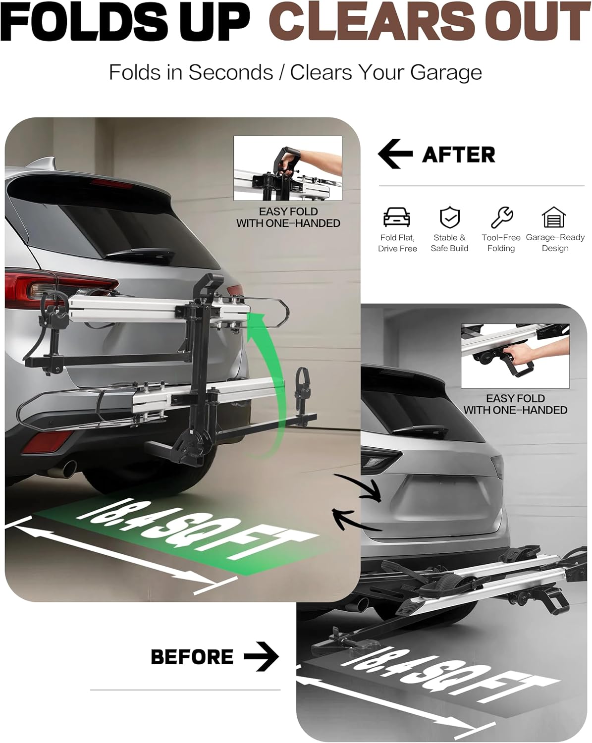 200 LBS. Hitch Mount Ebike Rack for Fat Tire Electric Bikes, Mountain Bicycles, fits Cars, SUVs, RVs, Trucks, Trailers with 2 Inch Receiver