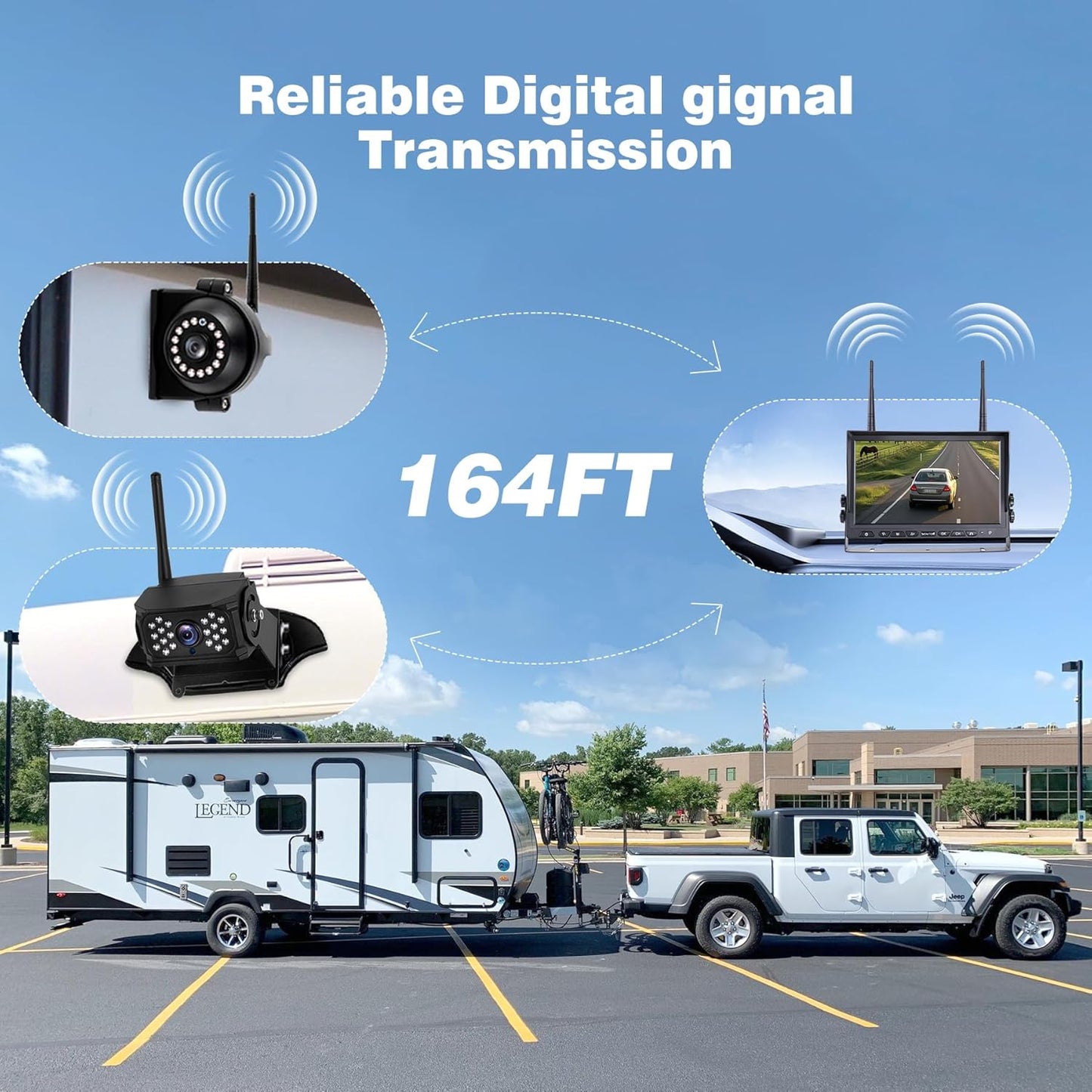 10.1" Wireless RV Backup Camera System, 2 Rear Cameras & 2 Side Cameras for Reversing/Monitoring Trailer Truck Pickup Camper, 1080P DVR Monitor, IP69K Waterproof IR Night Vision Camera, WN4