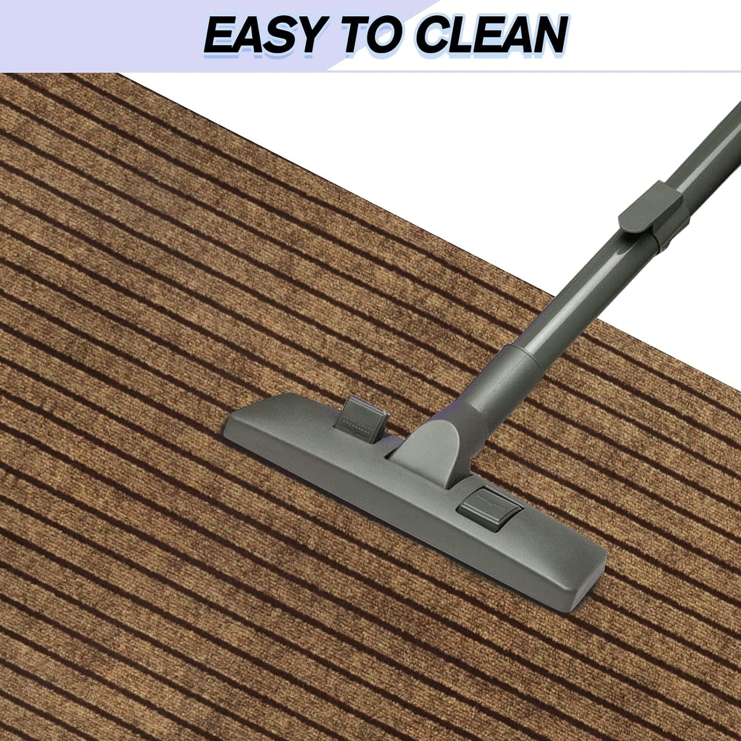 Custom Size Backed Non-Slip Area Rugs Runner, Easy Clean, Waterproof Runner Rugs for Hallway Entryway, Kitchen, Laundry, 4FT x 51FT, Brown Stripe