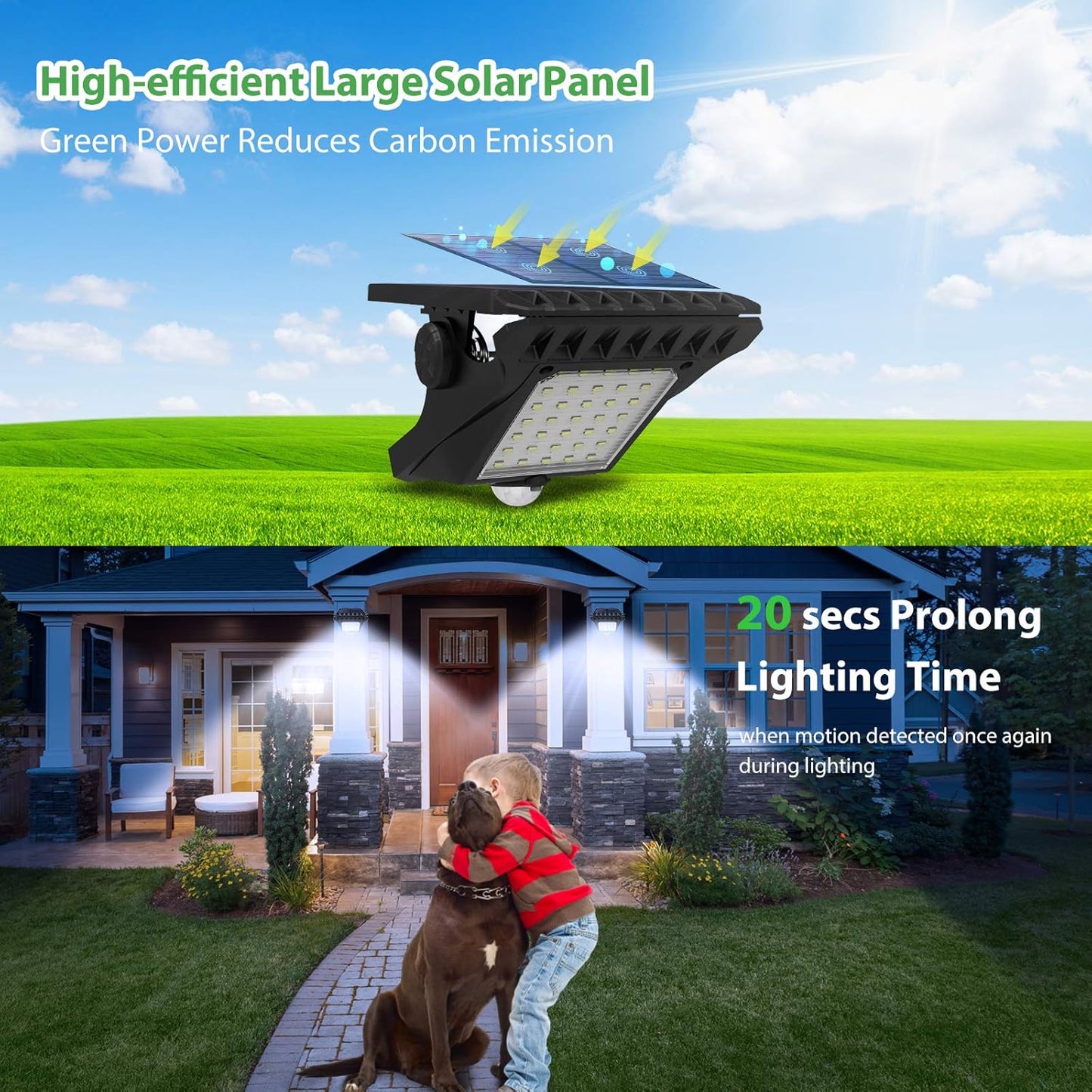 Tryme 45LEDs Solar Lights Outdoor Clip Motion Sensor Lights 3 Modes 3 Mounting Ways IP65 Waterproof Security Light for Chain Link Fence Camping Gate (2 Pack)